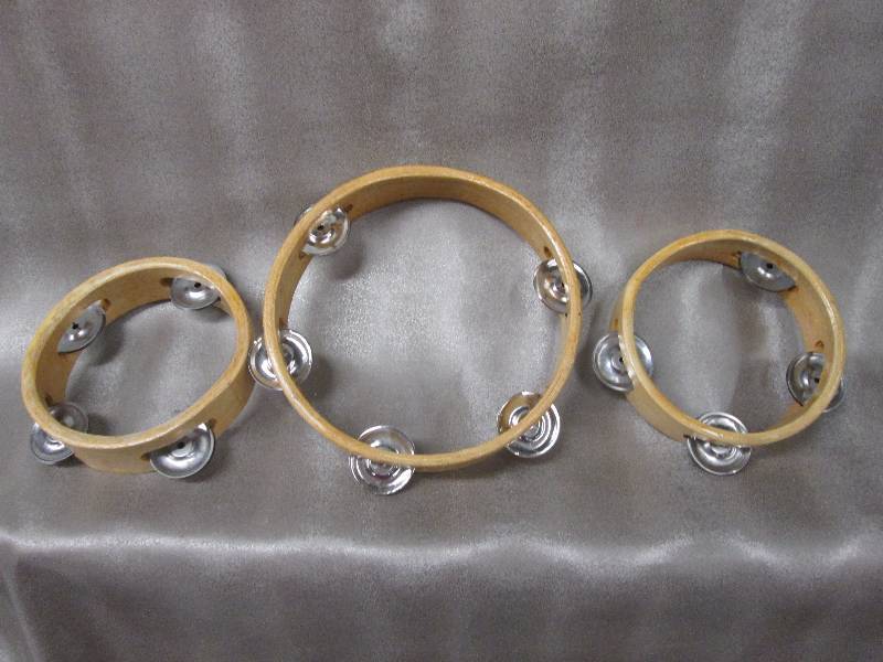 Lot of 3 tambourines, 1 large 2 sma...