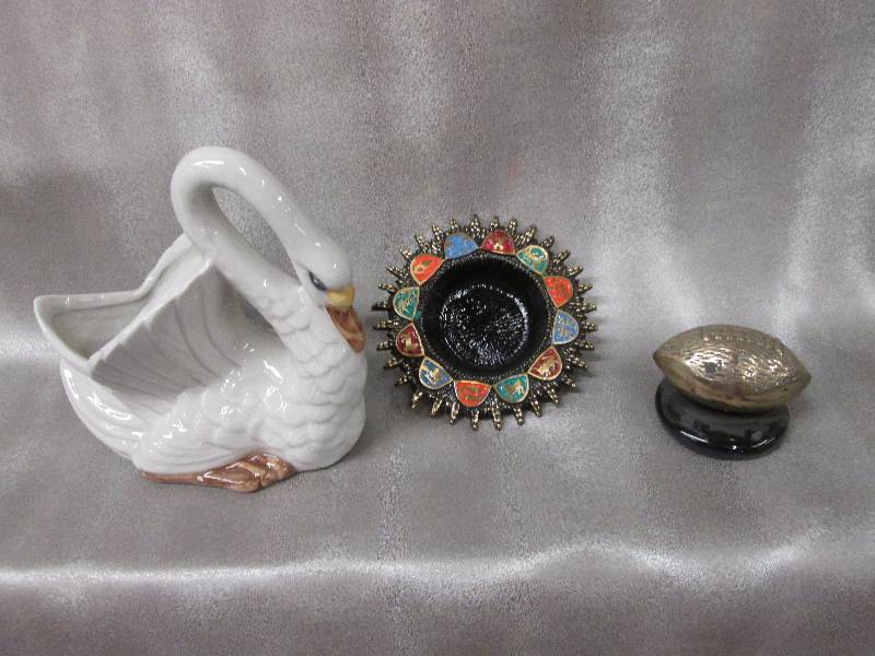 Brass football and ashtray, Ceramic...