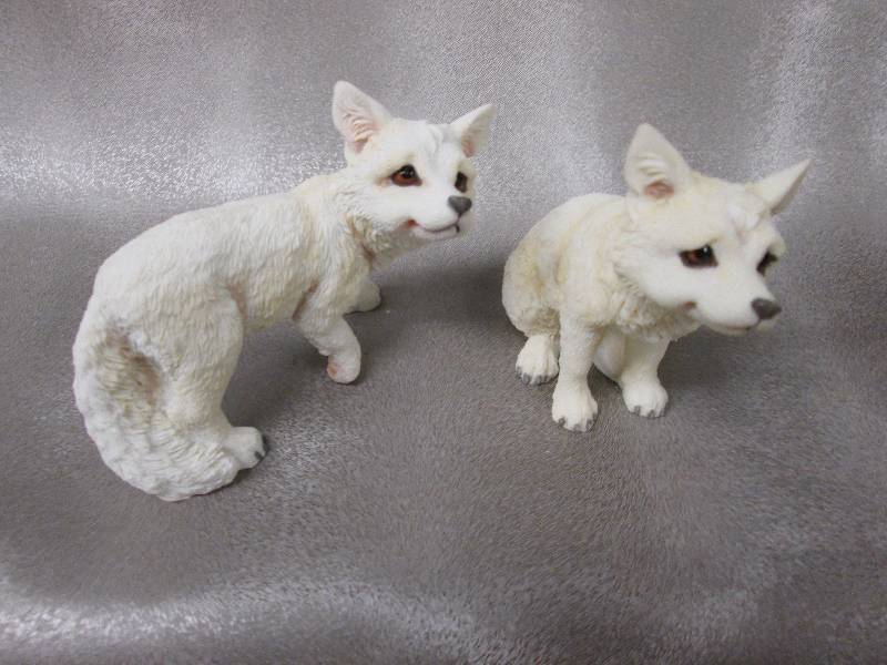 Set of 2 White Fox Ceramic Figurine...