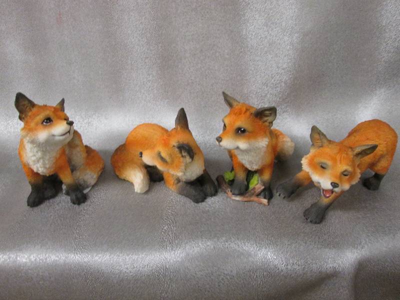 Set of 4 White Fox Ceramic Figurine...