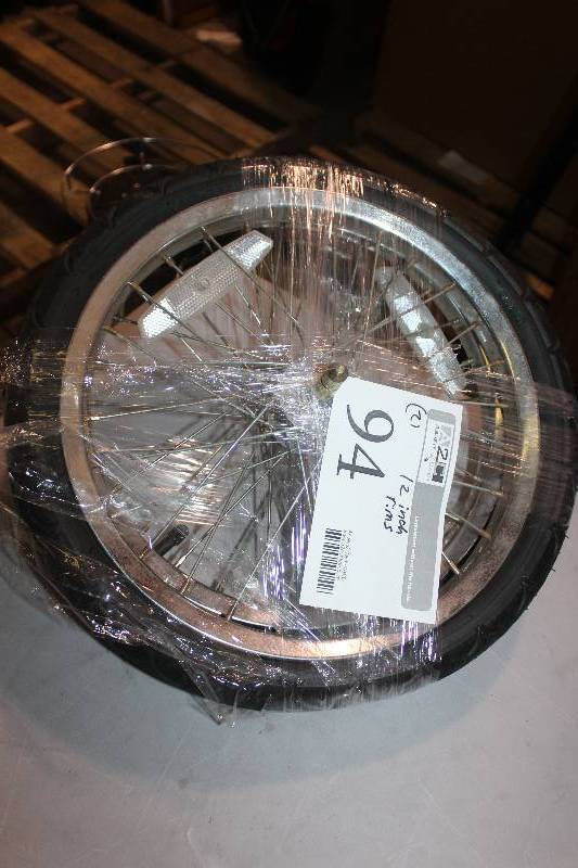 lot 94 image: Lot of (2) 12 Bicycle Wire Spoke Rims w Tires