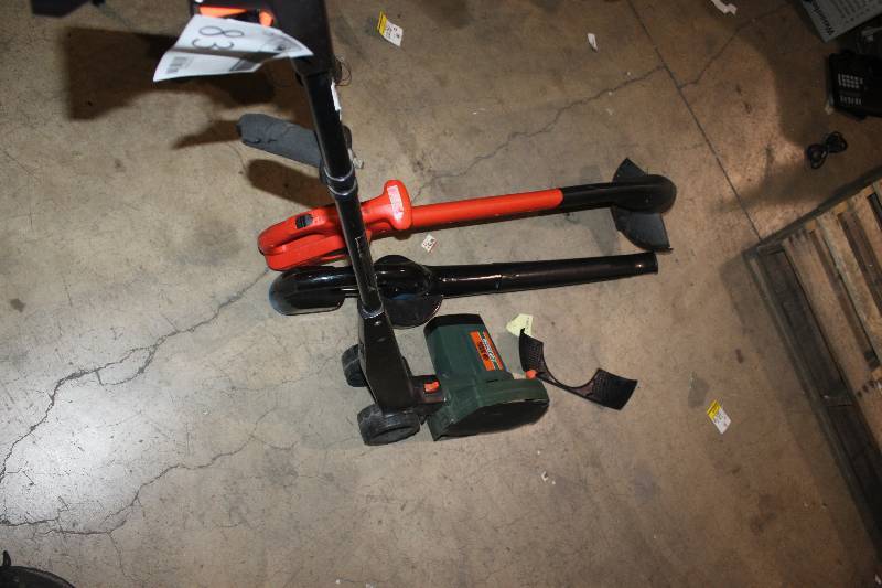 lot 83 image: Lot of (3) Lawn Tools Including 1) Black & Decker 2hp Electric Lawn Edger AND 1) Black & Decker Cordless Weed Whip AND 1) Powerglide Cordless Leaf Blower