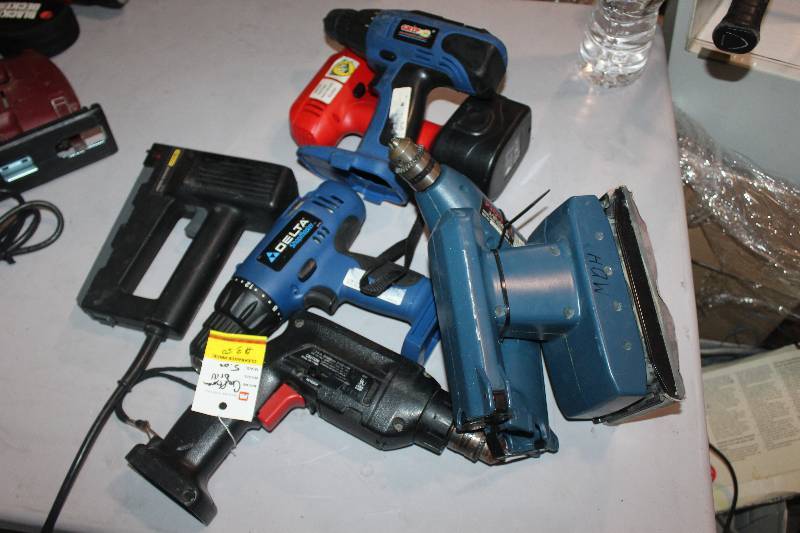 lot 182 image: Lot of (7) Corded and Cordless Power Tools Including Drills Sander Stapler