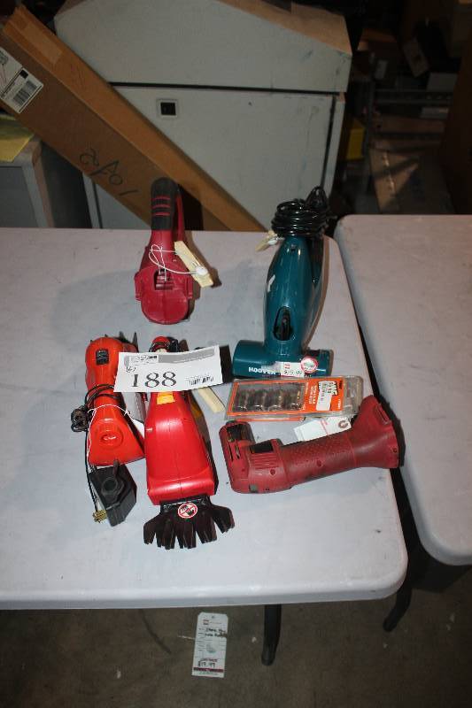 lot 188 image: Lot of (6) Corded and Cordless Power Tools Including Drills Trimmers Vacuum And More