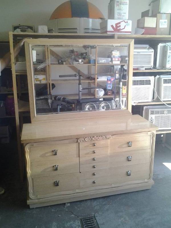 lot 19 image: Vintage All Wood 9 Drawer Dresser With Mirror 58 x 20 x 32 (Mirror-36 x 50)