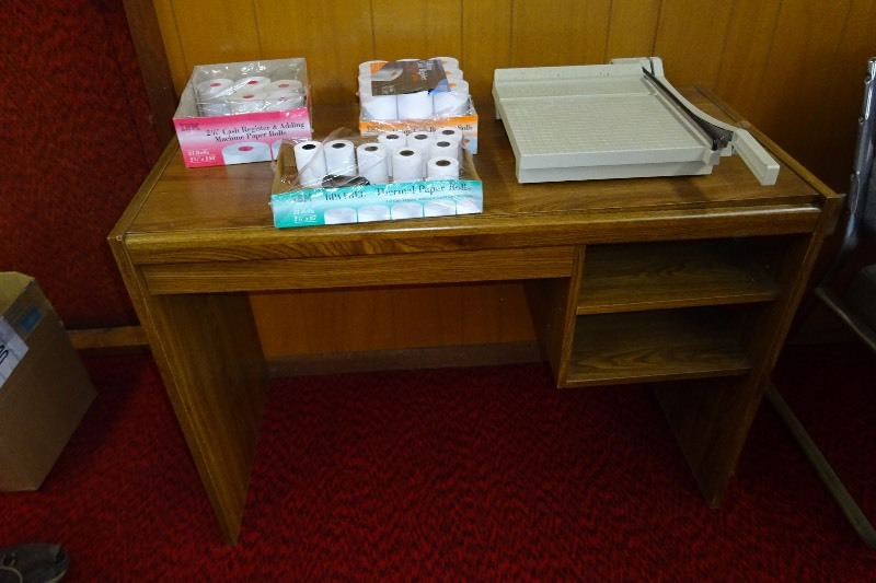 Misc office supplies with desk