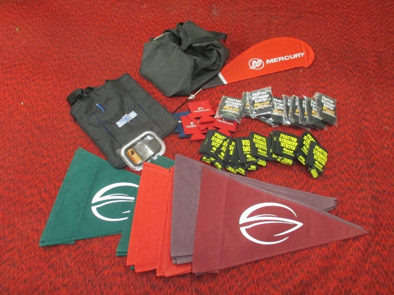 Crawline flags, bags, Mercury flag, can coolers