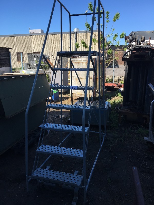 Rolling safety warehouse ladder