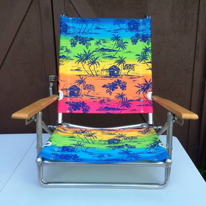 lot 1 image: Fantastic HAWAIIAN Colors RIO Beach Brands 5 Position Lay Flay Steel Chair Outdoor Lounge Pool Recliner Camping Portable Adjustible Chair #1