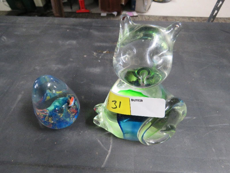 Glass Cat and paperweight