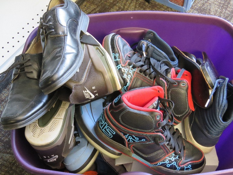 large bin of shoes