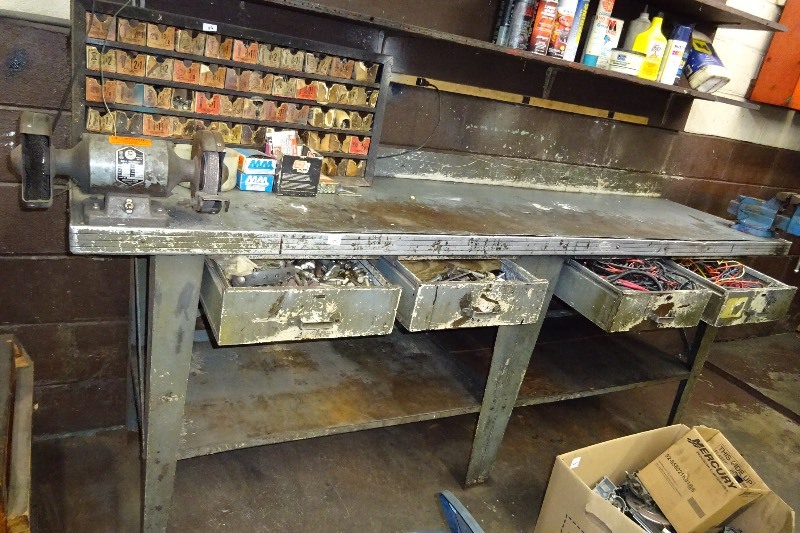 lot 55 image: Steel Bench with misc.