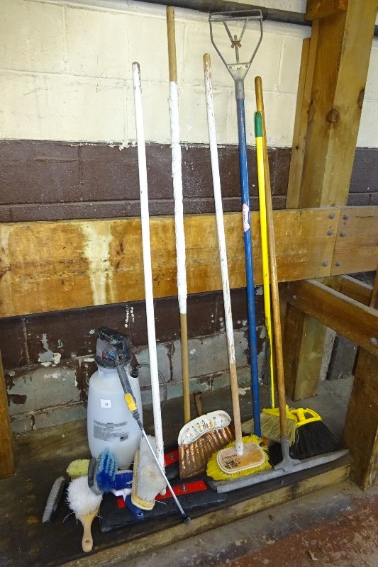 lot 73 image: 2 snow brooms, brooms, brushes, sprayer