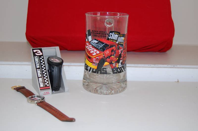 lot 51 image: NASCAR Watches and Glass Mug
