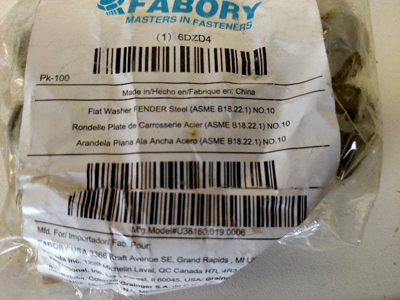 lot 74 image: 100 pk. No. 10 Fender Washers...