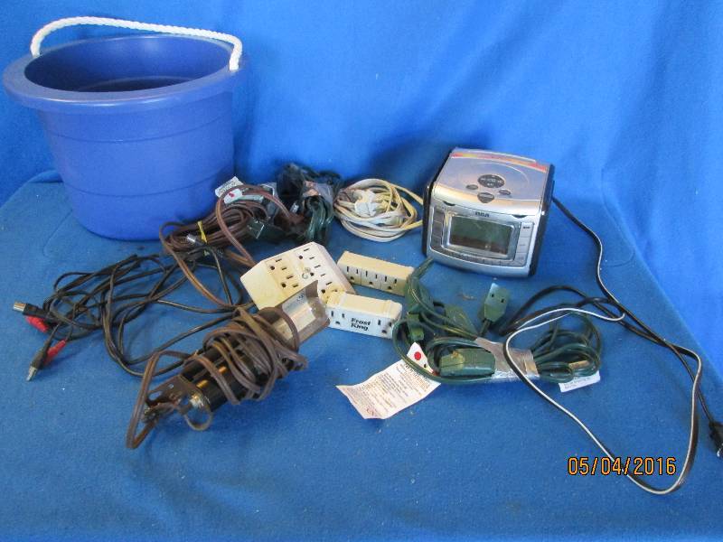 Electrical items in a plastic tub...