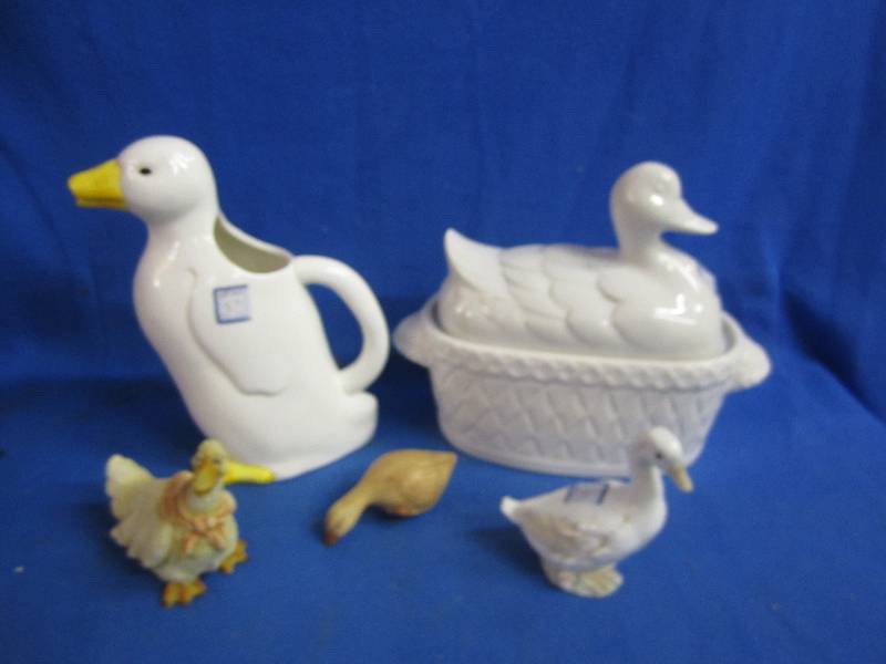 lot of duck figures and glass water...