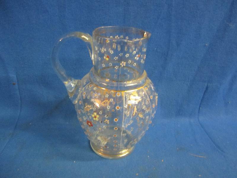Hand painted glass pitcher ...