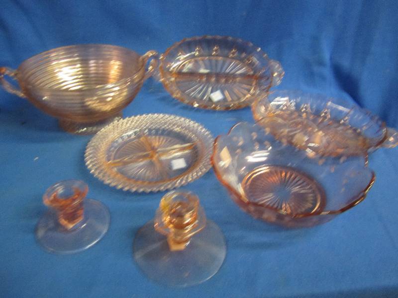 Set of pink glass serving ware and ...