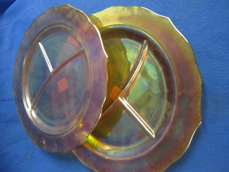 2 Divided serving plates, pink glas...