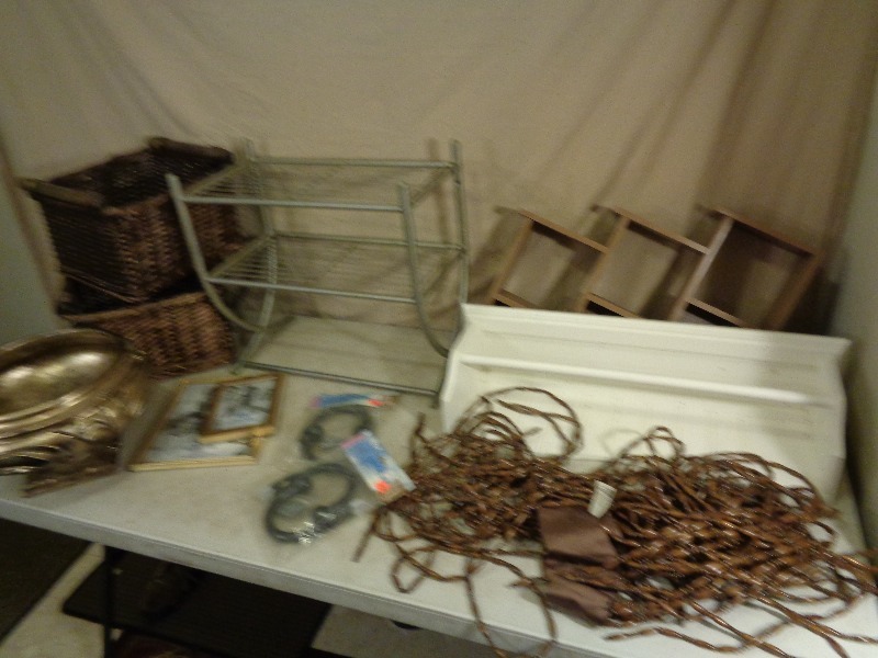 lot 184 image: Wicker Baskets, Wood Shelves, and More