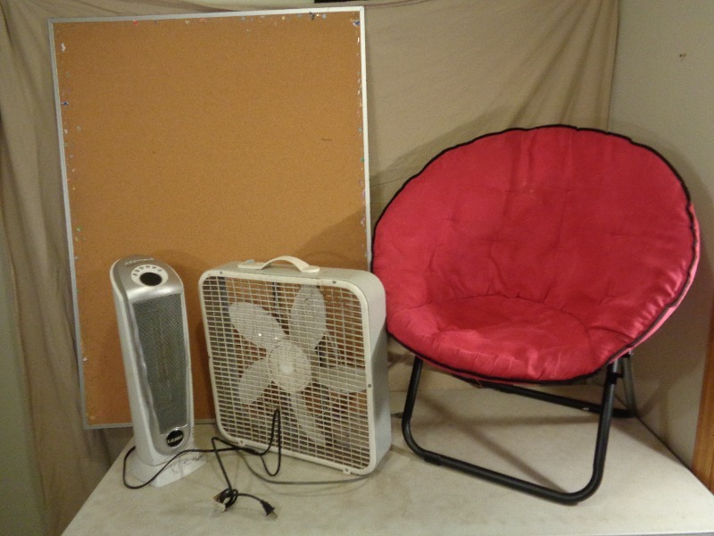 lot 186 image: Large Bulletin Board, Folding Pink Chair, and More