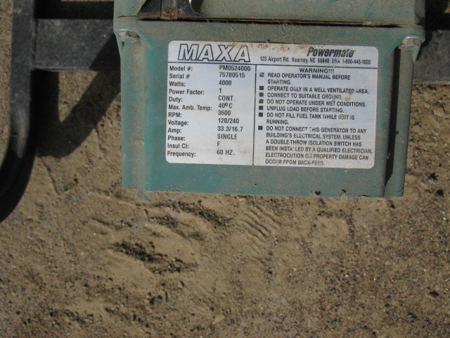 lot 195 image: Max Powermate generator