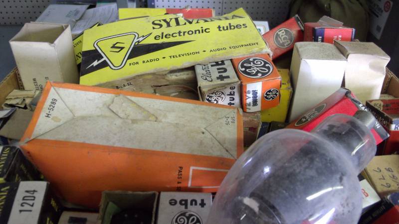 lot 412 image: Box of tubes and resistors