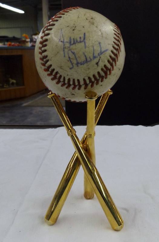 Signed Baseball wbat stand, well used. Jerry Stadstad