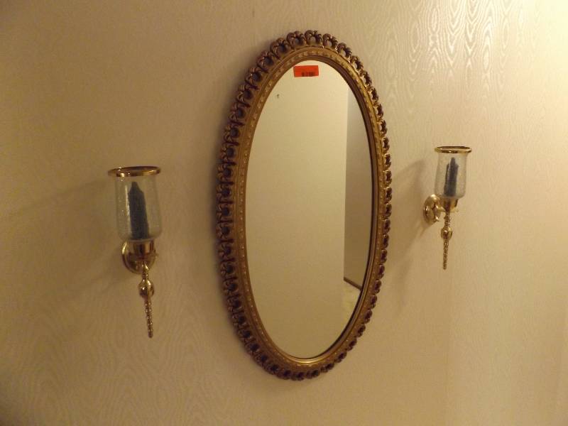 Oval Wall Mirror and Sconces