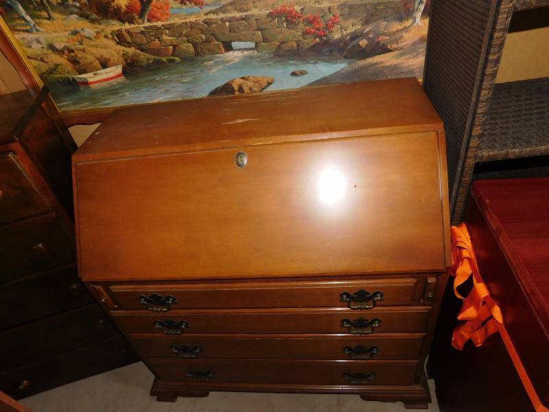 vintage maple 4 drawer secretary