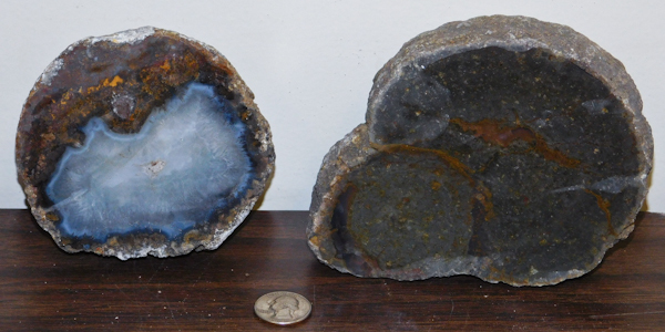 large agates sliced in half polished on sliced side