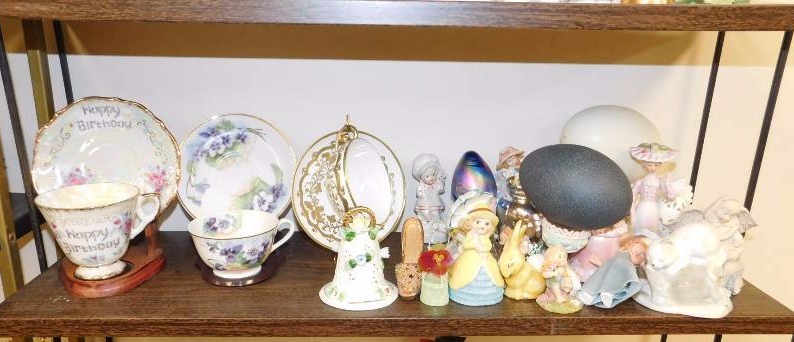 cup and saucers, Easter and garden decor items