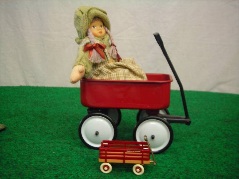 Porcelain Face Doll With Wagon, Miniature Radio Flyer Wagon