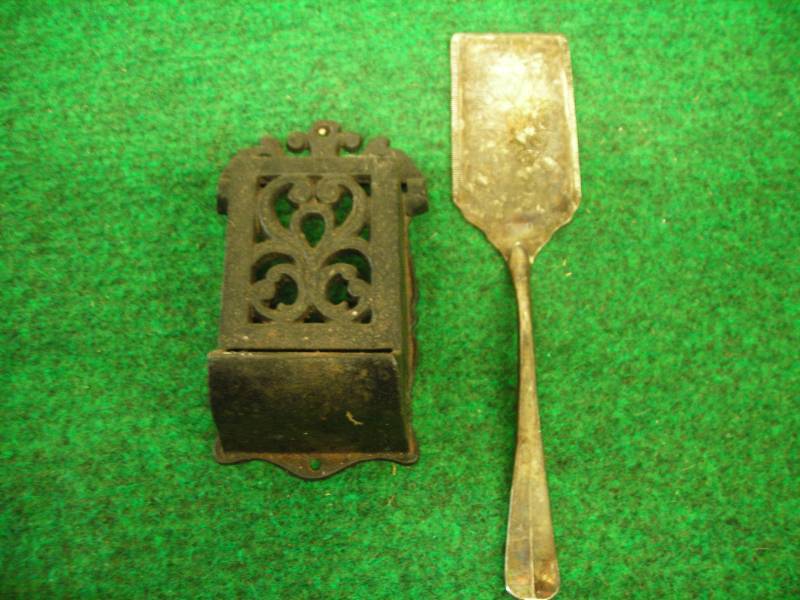 Cast Iron Wall Mount Match Box Holder -And- Silverplate Server