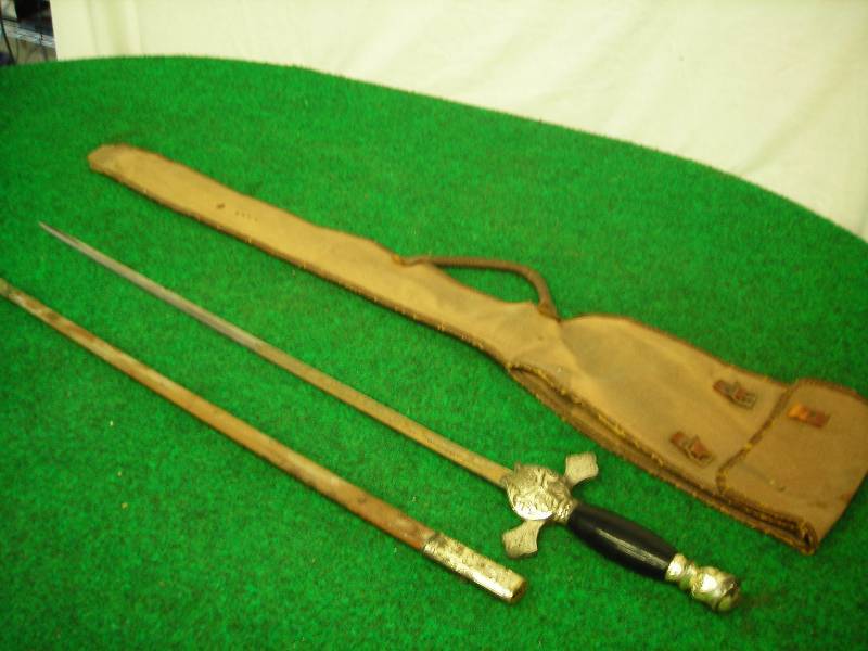Vintage Knights Of Columbus Ceremonial Sword With Metal Scabbard & Canvas Case