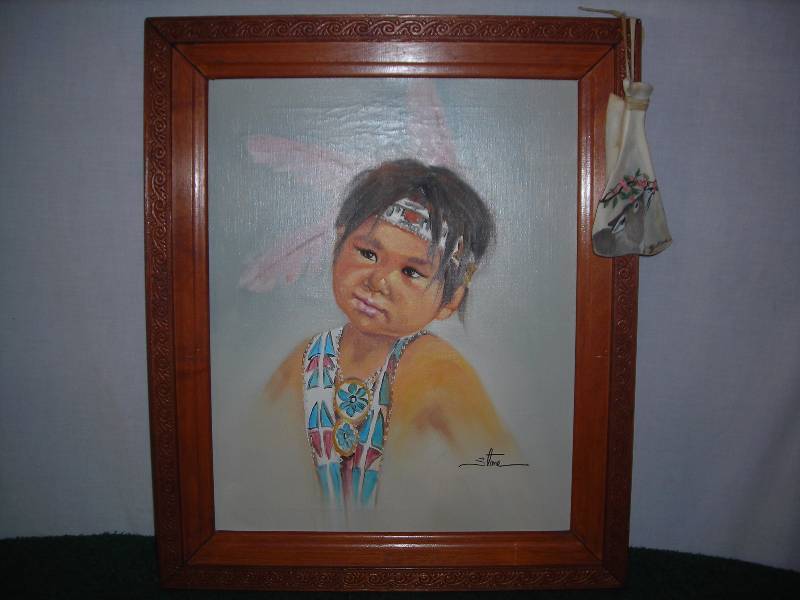 Framed Painting On Canvas Of Indian Child By Stone (20x24)