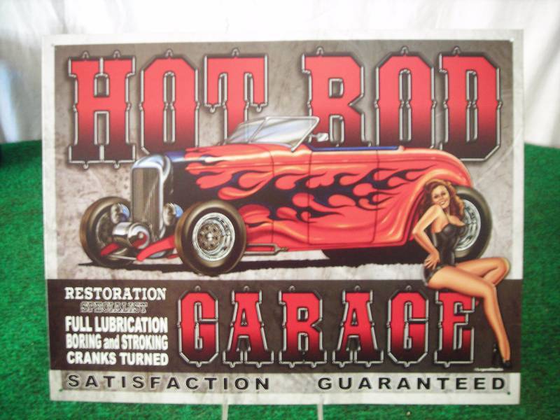 Hot Rod Garage Metal Sign 12x16