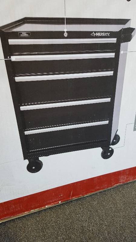 lot 56 image: Husky 27 in. 5-Drawer Rolling Tool Cabinet, Black-H5TR2