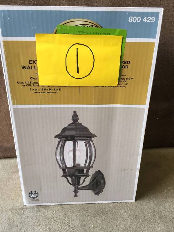 lot 1 image: Hampton Bay  1-Light Black Outdoor Wall Lantern new Model # HB7027-05 New