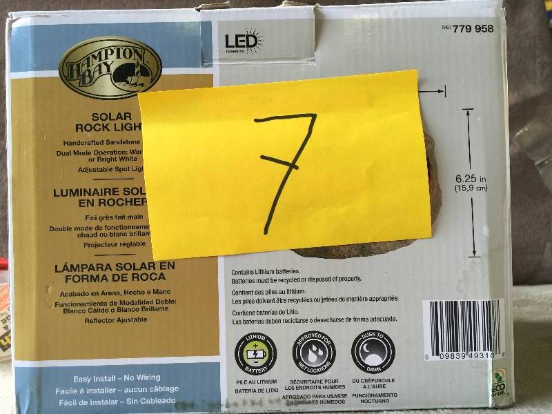 lot 7 image: Hampton Bay Outdoor Rock LED Solar Spot Light Model # 49310-600AS NEW