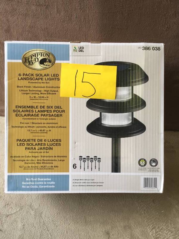 lot 15 image: Hampton Bay 3-Tier Outdoor LED Solar Lights (6-Pack) Model # 79339