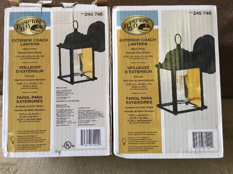 lot 22 image: Set of 2 Hampton Bay 1-Light Black Outdoor Wall Lantern