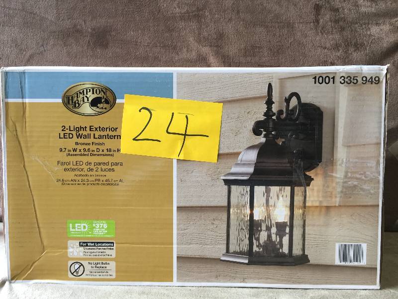 lot 24 image: Hampton Bay 9.5 in. 2-Light Oil Rubbed Bronze Decorative Water Glass Outdoor LED Lantern with Fixed Flame Tip New