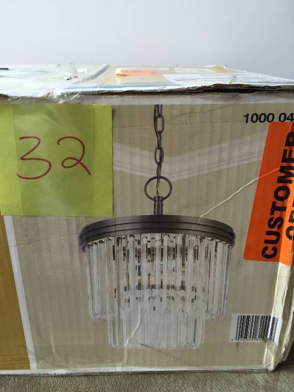 lot 32 image: Hampton Bay 2-Light Oil Rubbed Bronze Crystal 2-Tier Chandelier Model # IGW8992A New