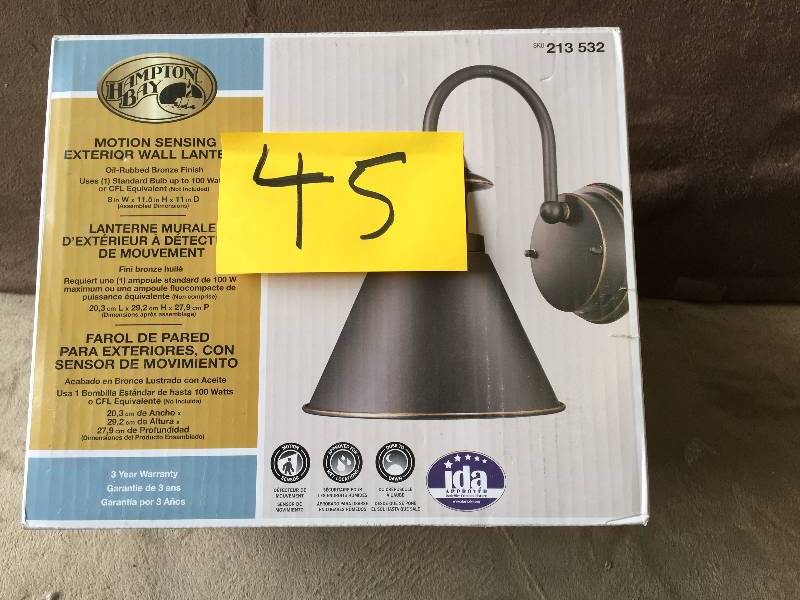 lot 45 image: Hampton Bay 180-Degree Oil Rubbed Bronze Motion-Sensing Outdoor Wall Lantern New,Model # HB48017MP-237