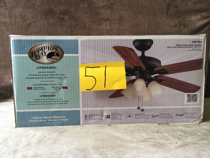lot 51 image: Hampton Bay Lyndhurst 52 in. Indoor Oil-Rubbed Bronze Ceiling Fan, Model # 51014 New