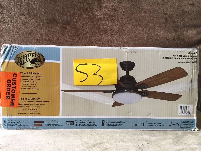 lot 53 image: Hampton Bay Model # 600522 Latham 52 in. Oil-Rubbed Bronze Ceiling Fan