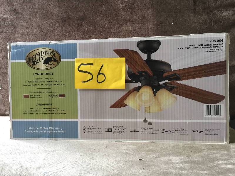 lot 56 image: Hampton Bay Lyndhurst 52 in. Indoor Oil-Rubbed Bronze Ceiling Fan Model # 51014