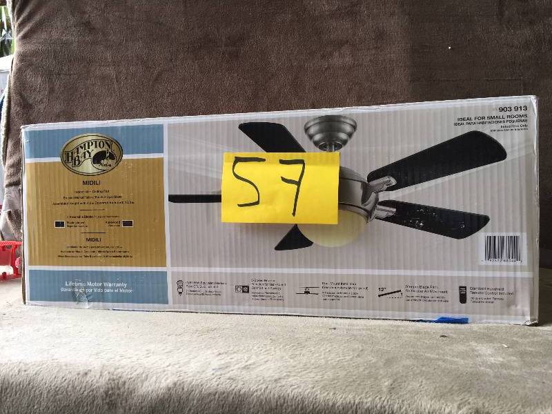 lot 57 image: Hampton Bay Midili 44 in. Brushed Nickel Indoor Ceiling Fan New Model # 68044